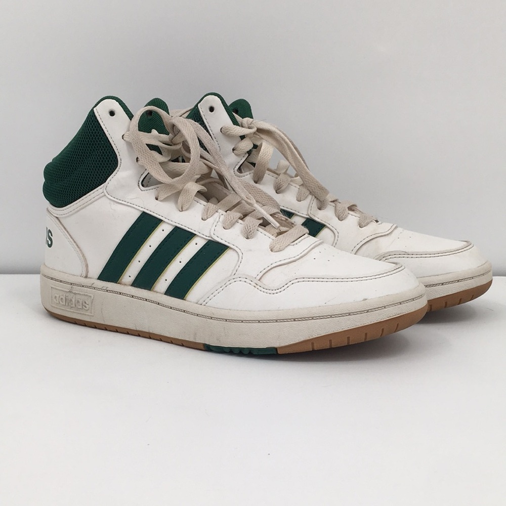 Adidas Hoops Mid Shoes High-Top Sneakers White Green Stripes kids 4 1/2